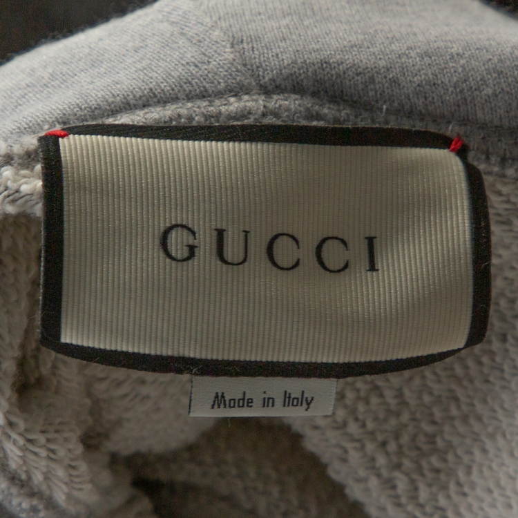 Pre Owned Gucci Grey Cotton Jersey Dragon Embroidered Logo Sweatshirt M