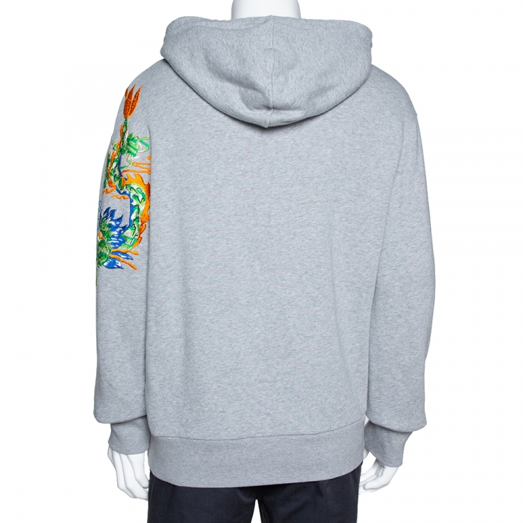 Pre Owned Gucci Grey Cotton Jersey Dragon Embroidered Logo Sweatshirt M