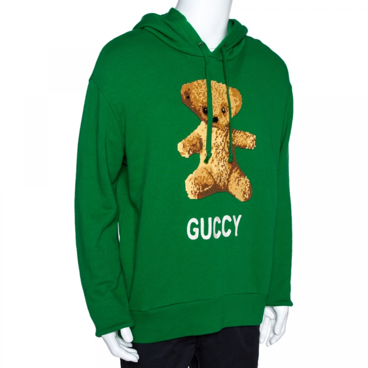 Geval Beschietingen val Gucci Green Cotton Jersey Guccy Embroidered Teddy Bear Hoodie M Gucci | TLC