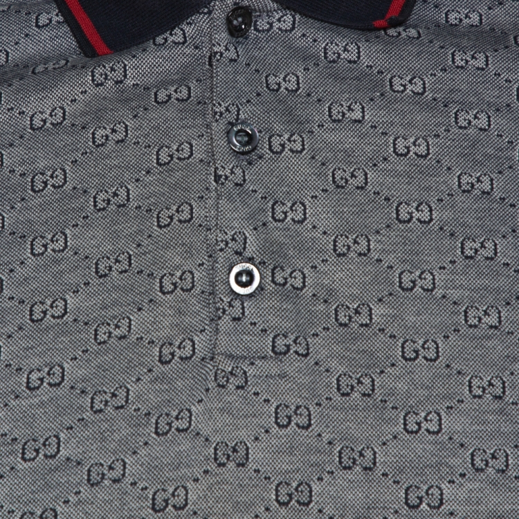 Pre Owned Gucci Grey Cotton Guccissima Print Polo T-shirt M