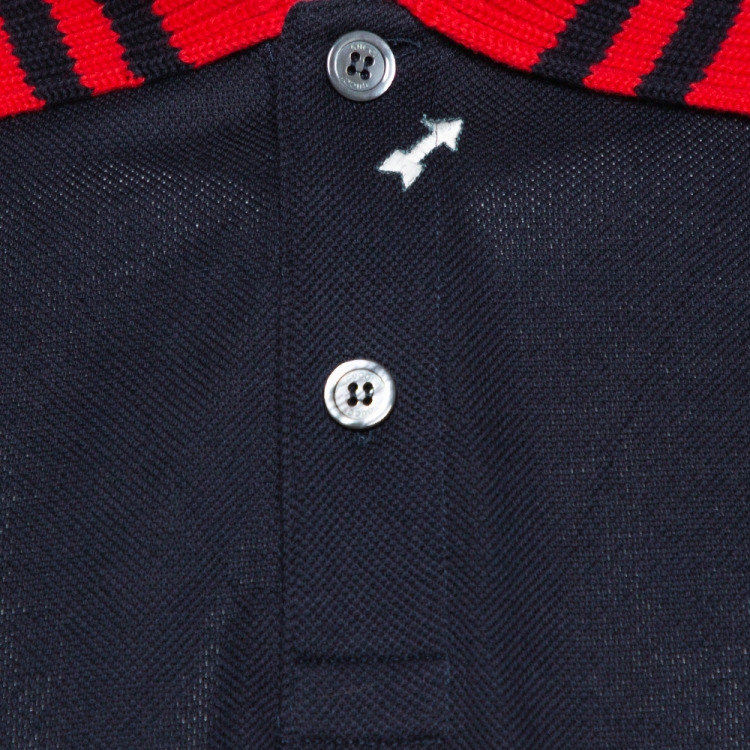 Pre Owned Gucci Navy Blue Multi Symbol Embroidered Cotton Polo T-Shirt XXL