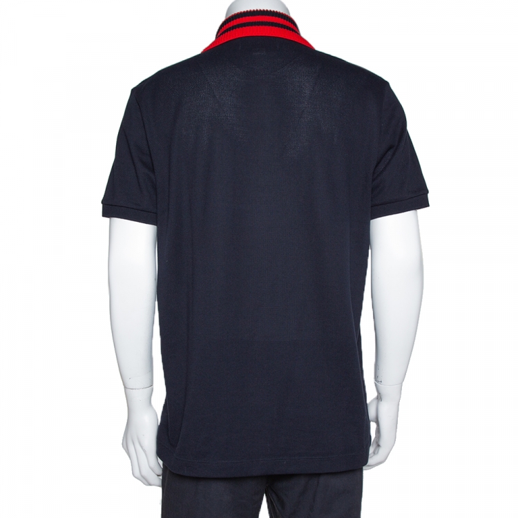 Pre Owned Gucci Navy Blue Multi Symbol Embroidered Cotton Polo T-Shirt XXL