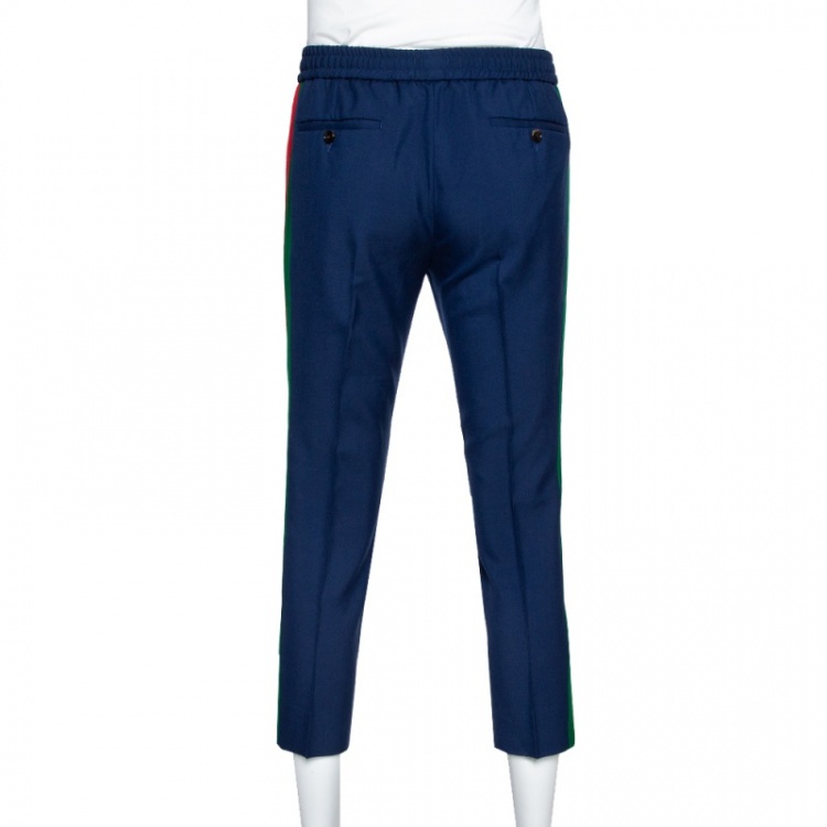 Pre Owned Gucci Blue Wool Mohair Web Striped Cropped Pants S