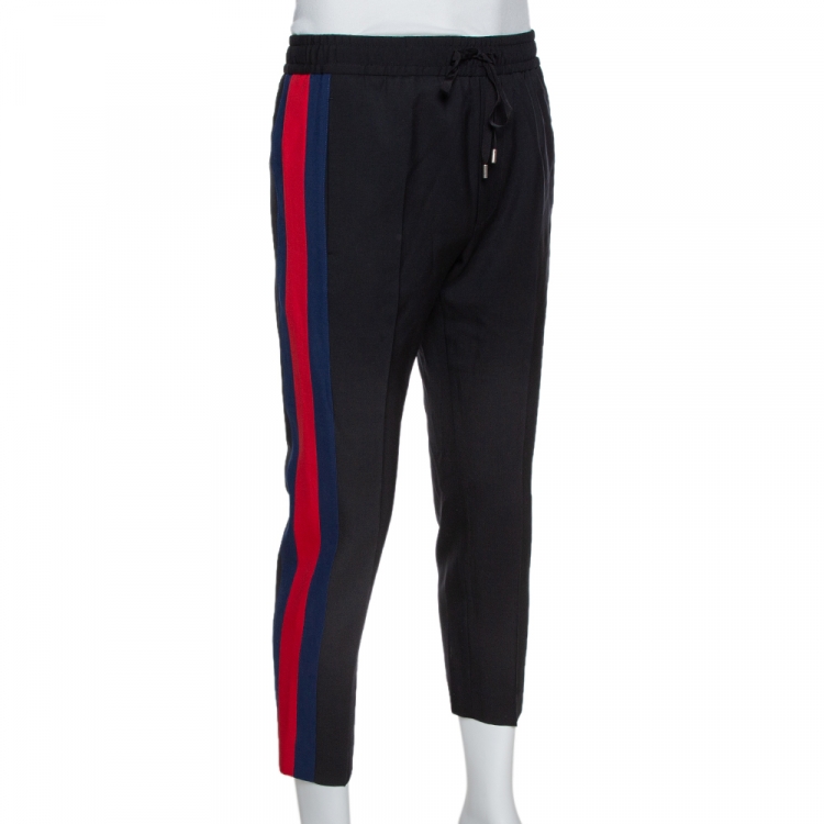 Pre Owned Gucci Black Wool Web Striped Cropped Trousers S
