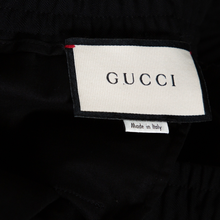Pre Owned Gucci Black Wool Web Striped Cropped Trousers S
