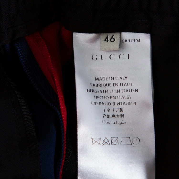 Pre Owned Gucci Black Wool Web Striped Cropped Trousers S