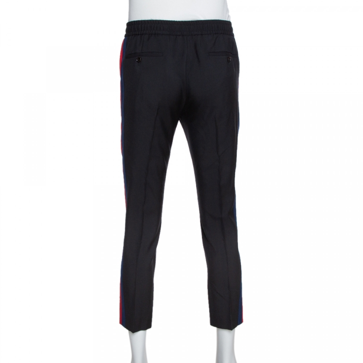 Pre Owned Gucci Black Wool Web Striped Cropped Trousers S