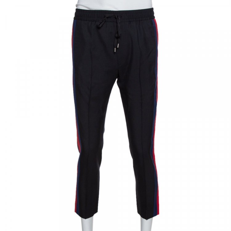 Pre Owned Gucci Black Wool Web Striped Cropped Trousers S