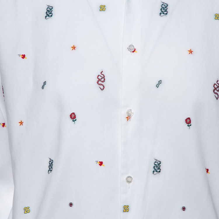 Pre Owned Gucci White Cotton Oxford Symbols Fil Coupé Slim Fit Shirt XL