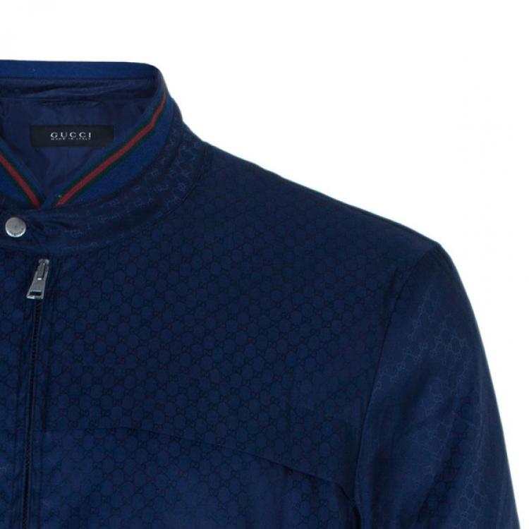 Pre Owned Gucci Navy Nylon Monogram Men's Bomber Jacket L