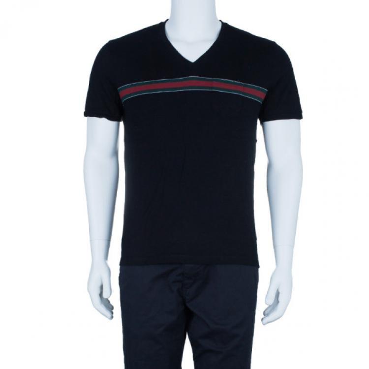 Gucci Men's Black Stripe Detail V-Neck T-Shirt XL Gucci | TLC
