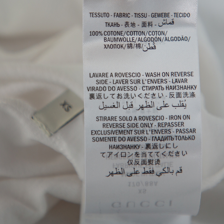 Pre Owned Gucci White Washed Cotton Logo Printed Oversized Crewneck T-Shirt XS