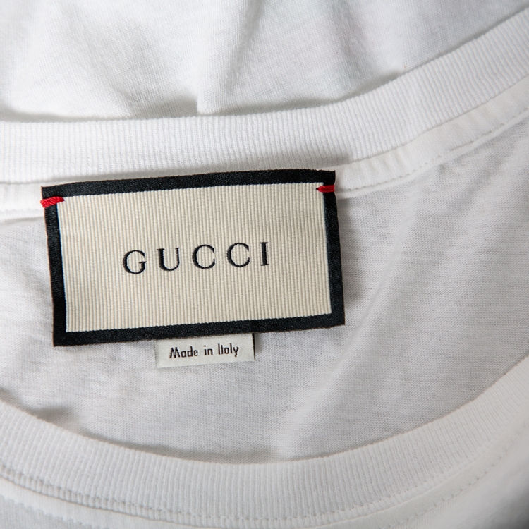 Pre Owned Gucci White Logo Printed Cotton Oversized Washed Crewneck T-Shirt XS
