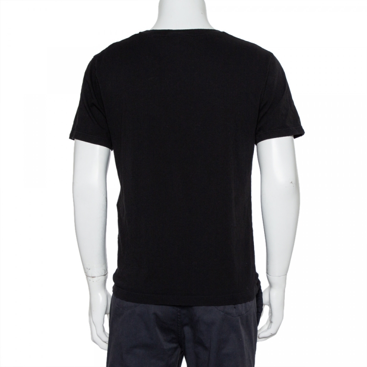 Pre Owned Gucci Black Cotton Logo Printed Crewneck T-Shirt S