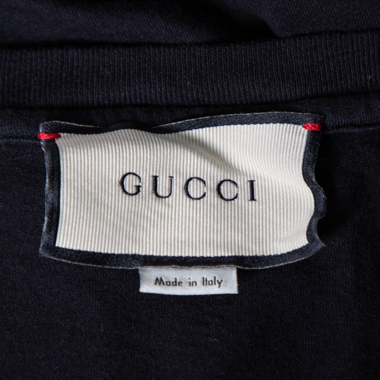 Pre Owned Gucci Black Cotton Logo Printed Crewneck T-Shirt S