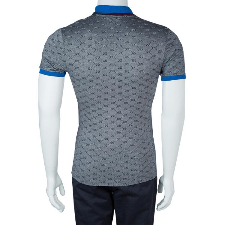 Pre Owned Gucci Grey Contrast Collar GG Polo T-Shirt M