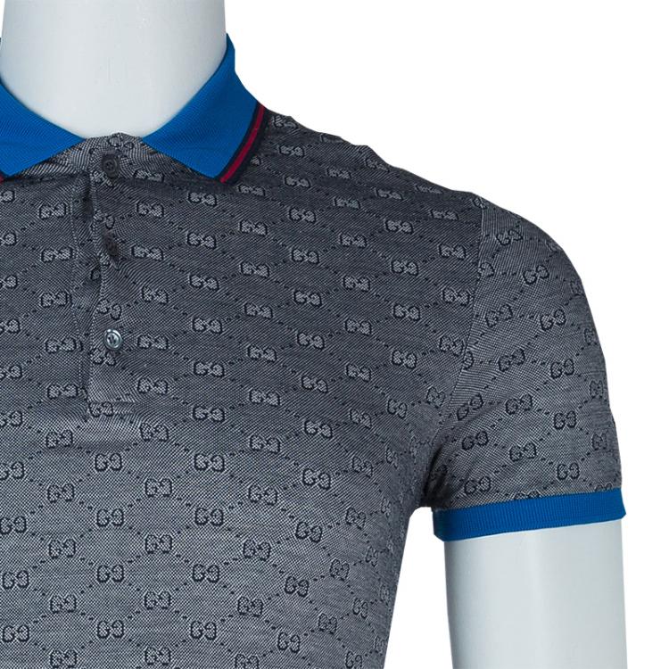 Pre Owned Gucci Grey Contrast Collar GG Polo T-Shirt M