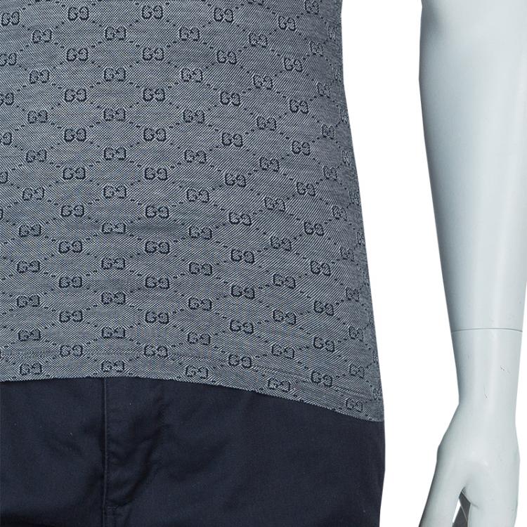 Pre Owned Gucci Grey Contrast Collar GG Polo T-Shirt M