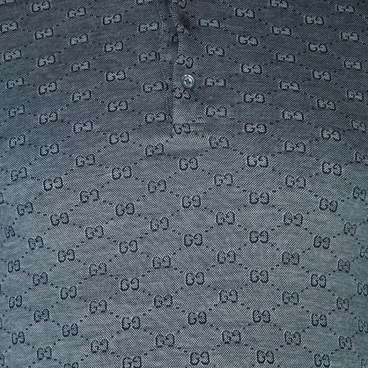 Pre Owned Gucci Grey Contrast Collar GG Polo T-Shirt M
