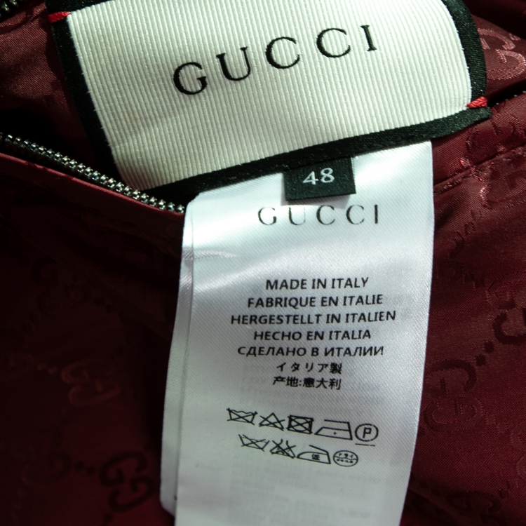Pre Owned Gucci Burgundy GG Jacquard Synthetic Reversible Bomber Jacket M