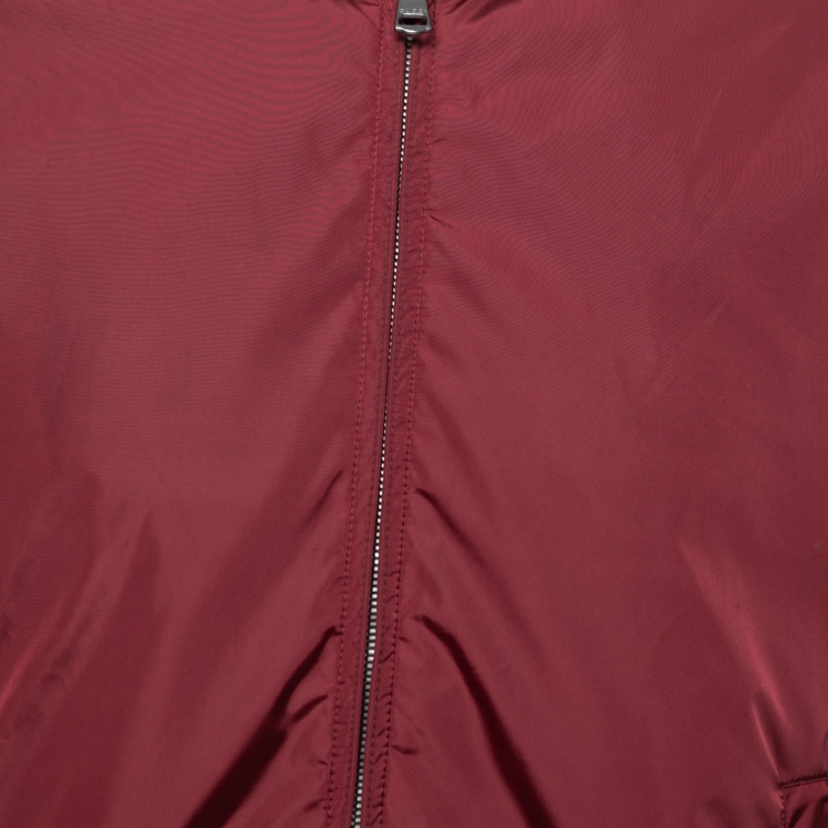 Pre Owned Gucci Burgundy GG Jacquard Synthetic Reversible Bomber Jacket M
