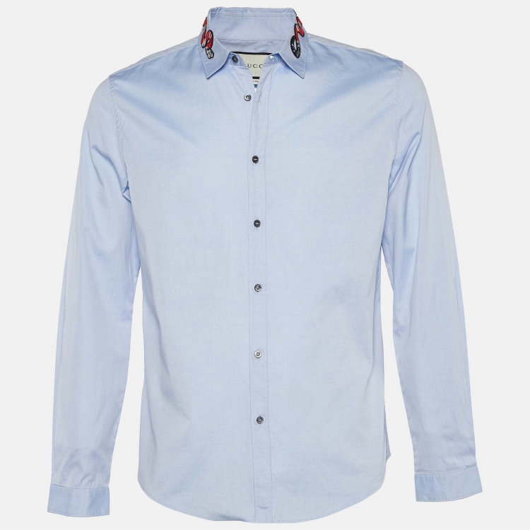 Pre Owned Gucci Blue Oxford Snake Applique Button Front Duke Shirt L