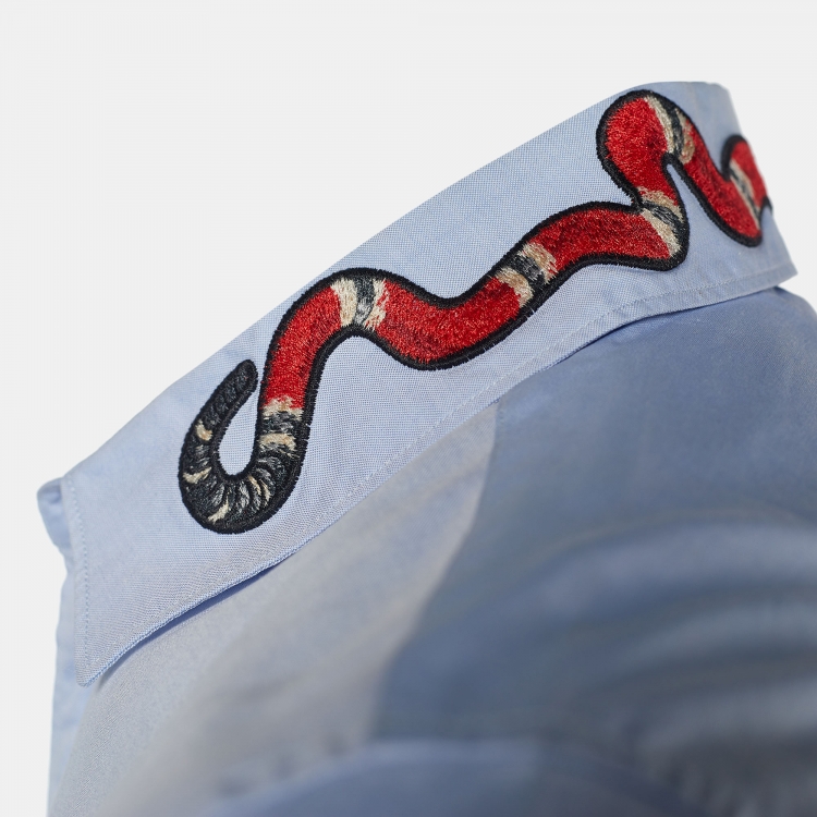 Pre Owned Gucci Blue Oxford Snake Applique Button Front Duke Shirt L