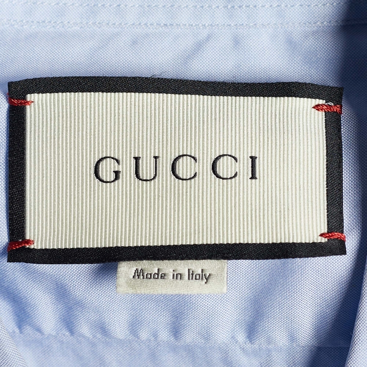 Pre Owned Gucci Blue Oxford Snake Applique Button Front Duke Shirt L