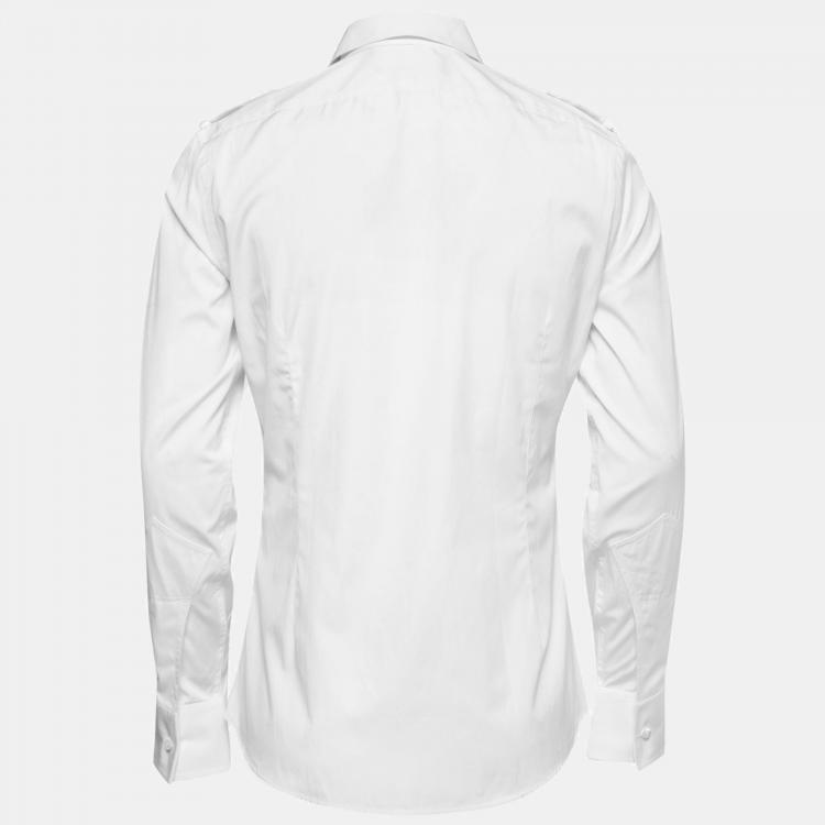 Pre Owned Gucci White Poplin Epaulette Detail Dress Shirt M