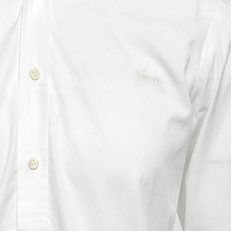 Pre Owned Gucci White Poplin Epaulette Detail Dress Shirt M