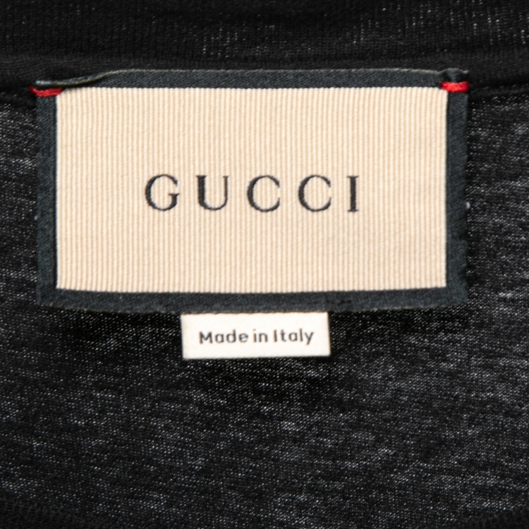 Pre Owned Gucci Black Logo Printed Washed Cotton Distressed T Shirt XL