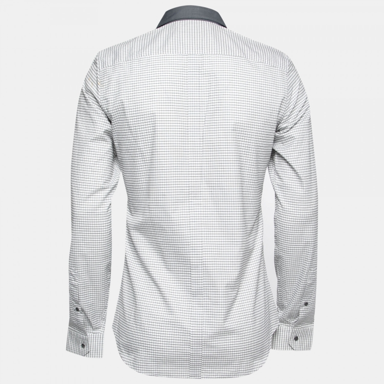 Pre Owned Gucci Monochrome Checked Cotton Button Front Shirt M