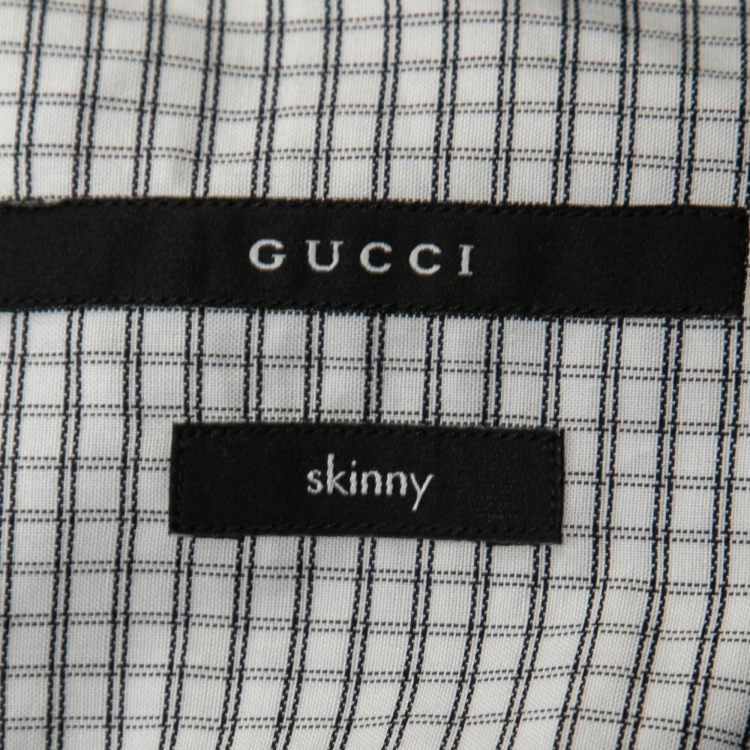 Pre Owned Gucci Monochrome Checked Cotton Button Front Shirt M