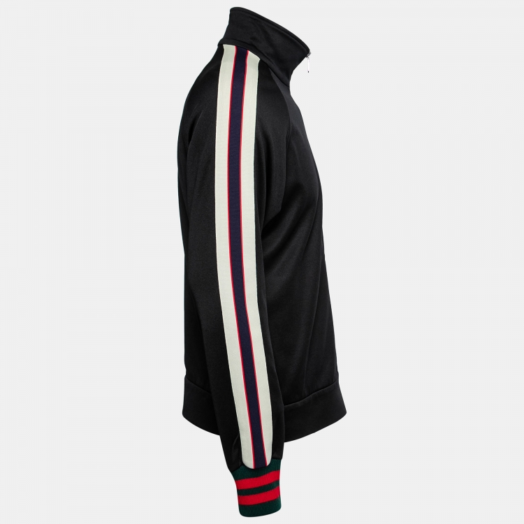 Pre Owned Gucci Black Technical Jersey Stripe Trim Zip-Up Track Jacket M