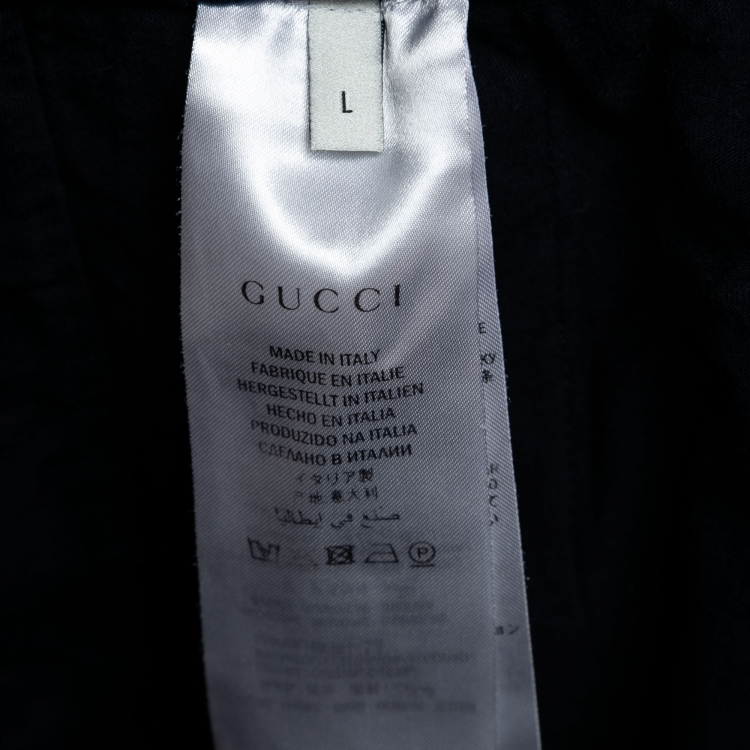 Pre Owned Gucci Navy Blue GG Jacquard Cotton Web Stripe Trim Shorts L