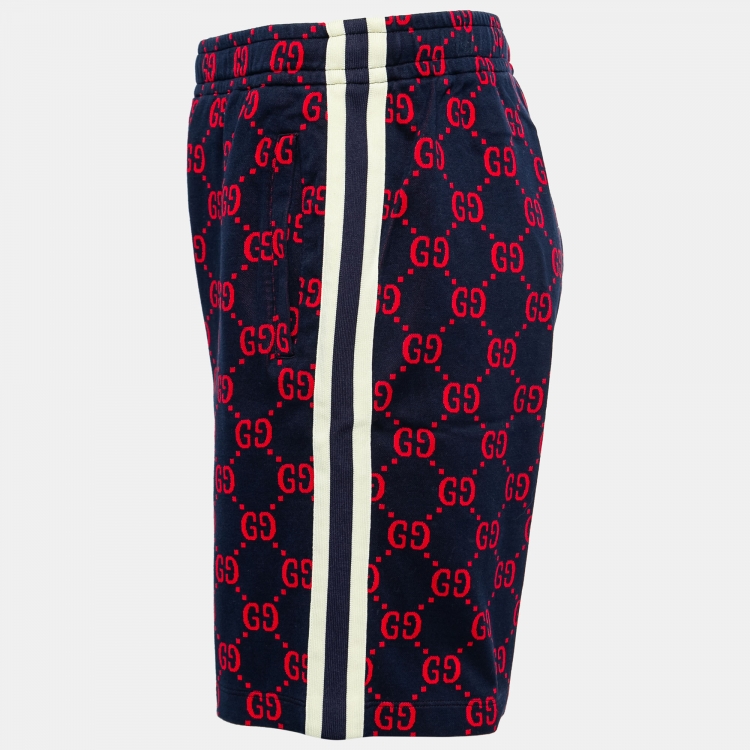 Pre Owned Gucci Navy Blue GG Jacquard Cotton Web Stripe Trim Shorts L