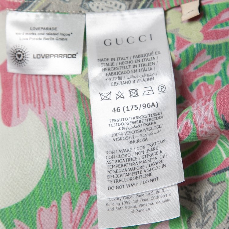 Pre Owned Gucci Multicolor Love Parade Printed Crepe Button Front Half Sleeve Shirt S