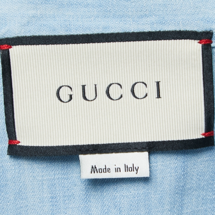 Pre Owned Gucci Blue Denim Pirates Applique Button Front Shirt XL