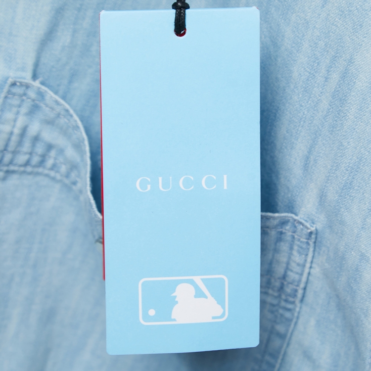 Pre Owned Gucci Blue Denim Pirates Applique Button Front Shirt XL