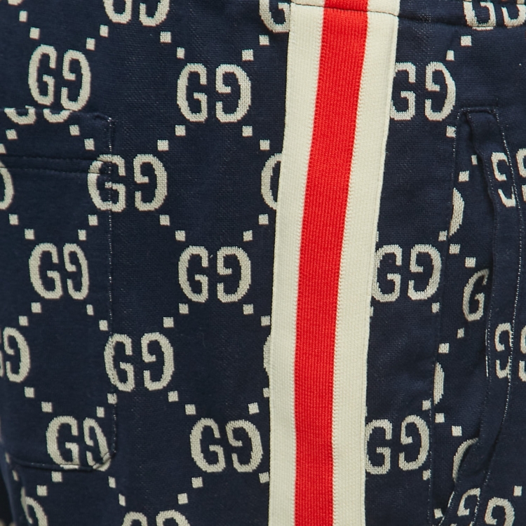 Pre Owned Gucci Navy Blue All-Over Logo Print Jersey Joggers XL