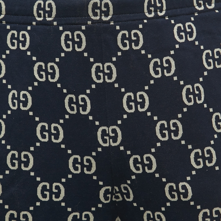 Pre Owned Gucci Navy Blue All-Over Logo Print Jersey Joggers XL