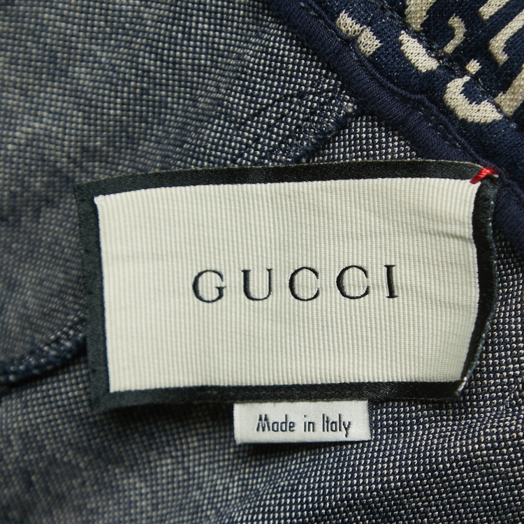 Pre Owned Gucci Navy Blue All-Over Logo Print Jersey Joggers XL