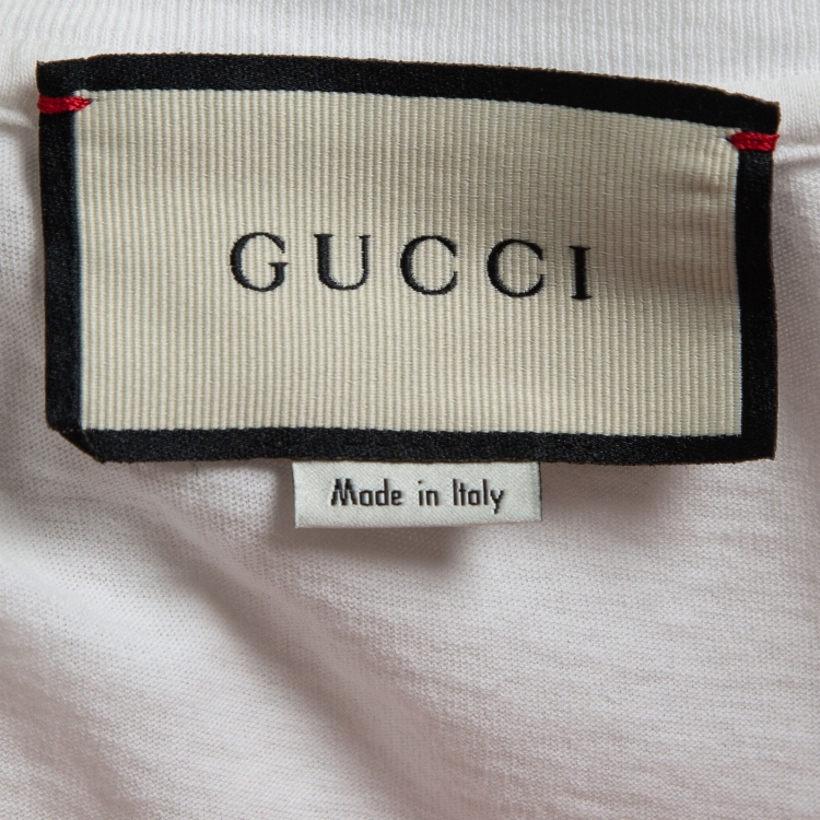 Pre Owned Gucci White Logo Print Washed & Distressed Cotton Oversized T-Shirt M