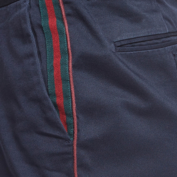مملوكة مسبقًا Gucci Navy Blue Side Stripe Gabardine Regular Fit Trousers XL