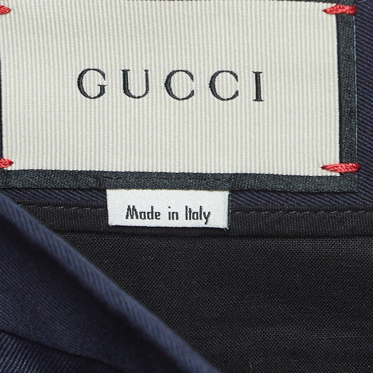 مملوكة مسبقًا Gucci Navy Blue Side Stripe Gabardine Regular Fit Trousers XL