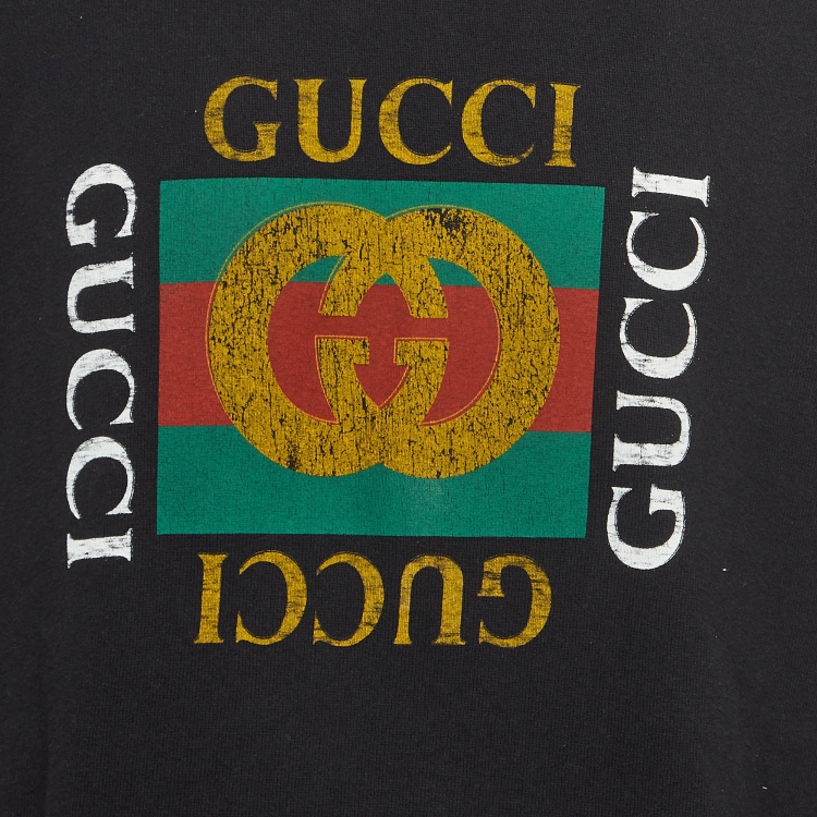 Pre Owned Gucci Black Vintage Logo Print Cotton Distressed Sweatshirt L
