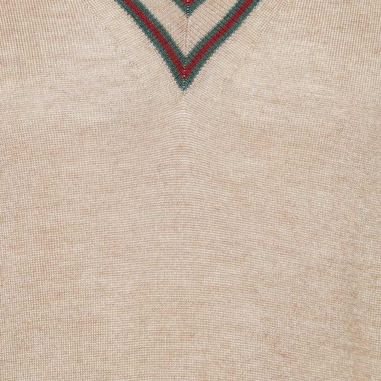 Pre Owned Gucci Beige Camel Hair and Silk V-Neck Sweater XL