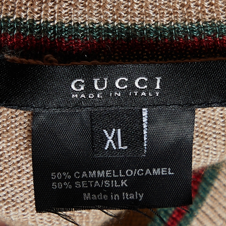 Pre Owned Gucci Beige Camel Hair and Silk V-Neck Sweater XL