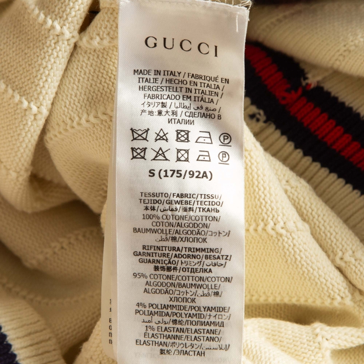 Pre Owned Gucci Cream Cotton Knit Web Detail V-Neck Jumper S