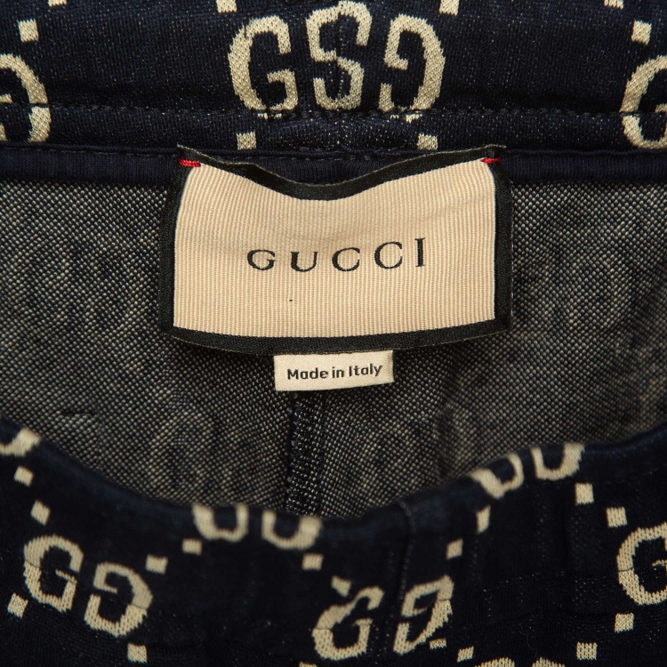 Pre Owned Gucci Navy Blue GG Intarsia Knit Track Pants M